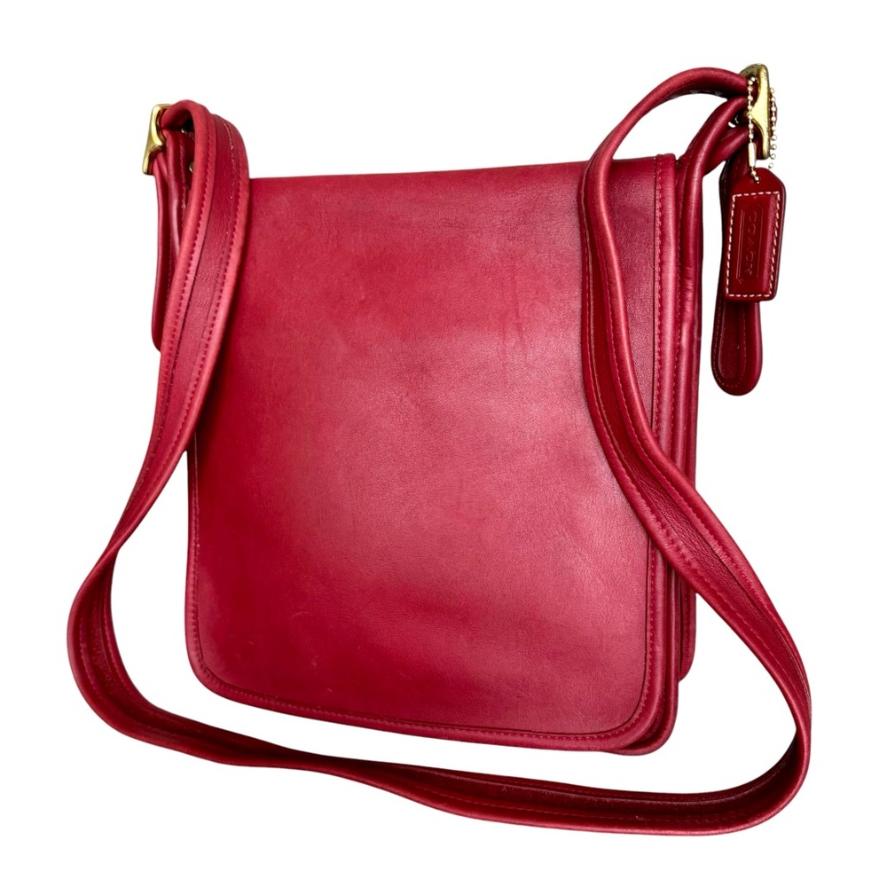 Rare Coach Vintage Red Leather Flap Bag Messenger Y2K Shoulder Bag Crossbody - Picture 5 of 17